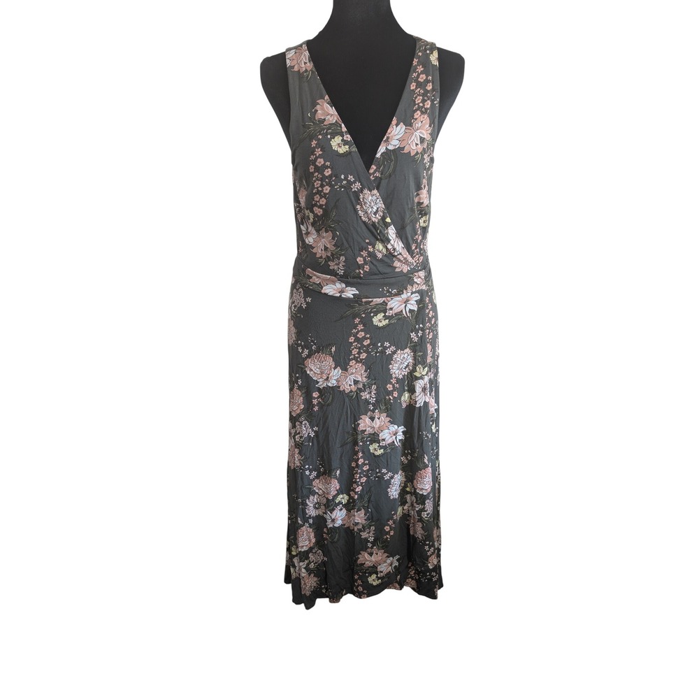 LOFT Floral Surplice V-Neck Maxi Dress Green Pink Sleeveless Small NWT 0580‎